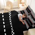 thumbnail image 4 of Castle Fairy Race Track Pattern Twin Bedding Sets 7-Piece for Boys, Checkered Flag Art Bedding Comforter Set for Bedroom, Black White,Black Reversible, 4 of 7