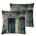 thumbnail image 2 of Acheng Rustic Throw Pillow Cushion Cover, Doors of Old Rock House French Frame Details in Countryside European Past Theme, Decorative Square Accent Pillow Case, Teal Grey,2 Pcs White, 2 of 6