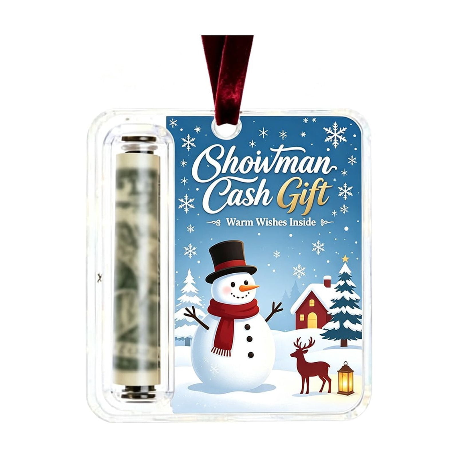 Clear Acrylic Christmas Money Holder Ornament Cash Gift Card Hanging Decoration for Tree Mantel & Holiday Gift Giving