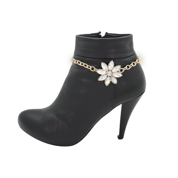 Women Gold Metal Chain Boot Bracelet Shoe Silver Flower Charm