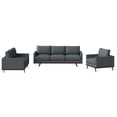 thumbnail image 4 of LeisureMod 3-Piece Sofa Set Upholstered in Leather with Birch Wood Base for Modern Home, Living Room, Offices Chester Collection in Grey, 4 of 8