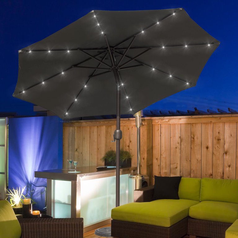 Sundale Outdoor 7 ft Solar Powered 24 LED Lighted Patio Umbrella Table  Market Umbrella with Crank and Push Button Tilt for Garden, Deck, Backyard,  Pool, 8 Steel Ribs, Polyester Canopy (Gray) - Walmart.com