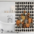 thumbnail image 3 of Leopard Pumpkin Shower Curtain, Waterproof Shower Curtains for Bathroom, Fall Thanksgiving Sunflower Black Plaid Beige Washable Fabric Bathtub Curtain Set Bath Decor with 12 Hooks 48"x72", 3 of 8