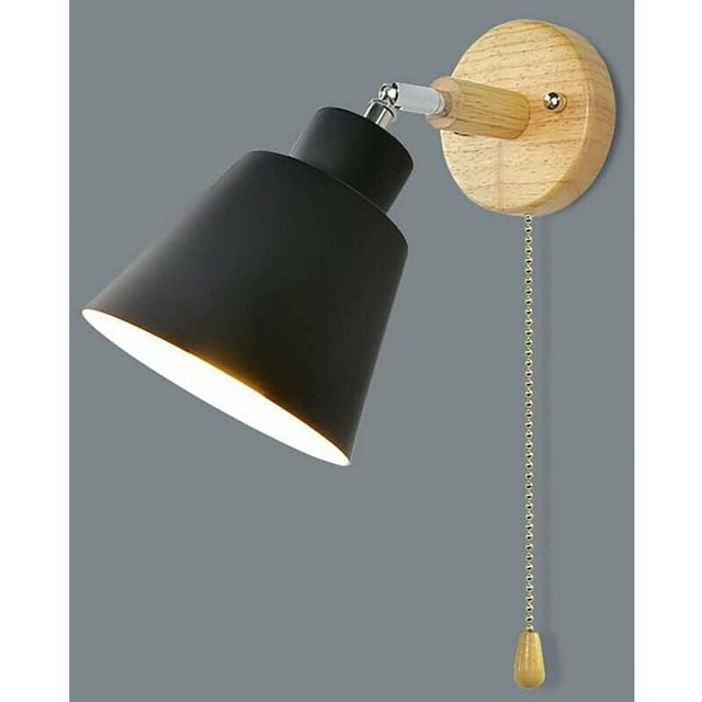 Aplique de pared con interruptor de tracción, rotación libre de 350°, lámpara de noche retro moderna, lámpara de pared de madera E27, aplique de pared interior adecuado para sala de estar y