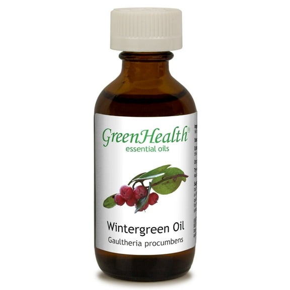 Wintergreen Essential Oil - 2 fl oz (59 ml) Glass Bottle w/ Cap - 100% Pure Essential Oil by GreenHealth - Now Shipped with a Child Resistant Cap!
