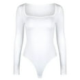 thumbnail image 3 of Bodysuit Mujer Gibobby Sexy Lencería Manga Larga Cuello Cuadrado Mono Mallas Top Blanco XL, 3 of 5
