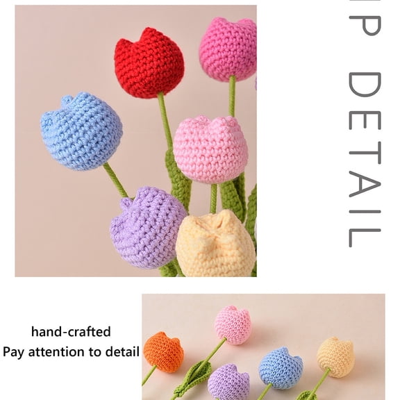 4pc Njoeus Blue Tulips Artificial Flowers - Hand Woven Flower Bouquets - Crochet Tulip Flowers - Flowers Artificial Handmade - Artificial Flowers in Vase for Tabletop, 15.75 Inch