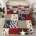 thumbnail image 2 of Castle Fairy Western Cowboy 4 Pieces Queen Sheet Sets for Boys Girls,Geometric Plaid Ultra Soft Flat Sheet,Texas Star Horseshoe Queen Fitted Sheet,Lightweight Room Decor, 2 of 7