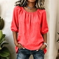 thumbnail image 4 of Yteetum Women's Summer Cotton Linen Tops Oversized Crewneck Half Sleeve Shirts Womens Casual Solid Round Neck Loose Breathable Quickly Dry Short Sleeve T Shirts, 4 of 5