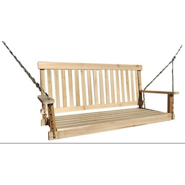 2-Seater Hanging Porch Swing Outdoor Patio Swing Chair Seat with Slatted Build and Chains, 440lbs Weight Capacity, Natural
