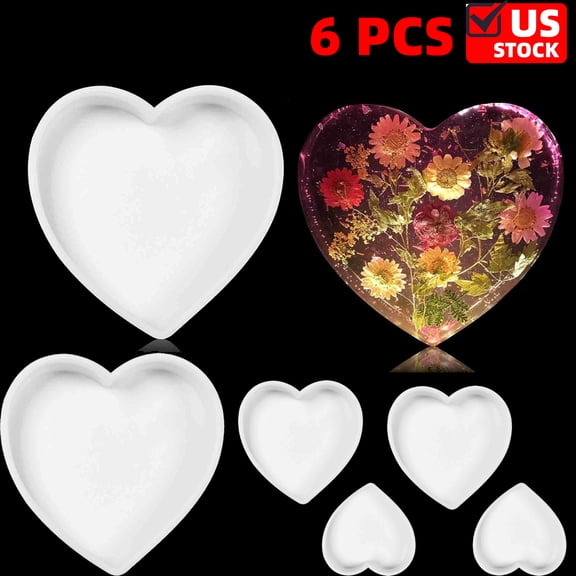 Large Silicone Molds for Resin, Heart Resin Mold 6PCS, Epoxy Resin Molds for Flowers Preservation, Resin Art Casting, DIY Wedding, Valentine, Home Decors