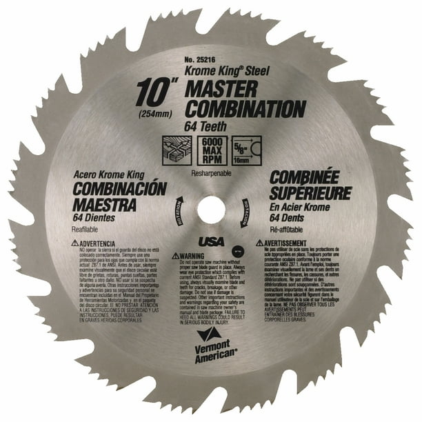 Vermont American 25216 10" 64T Krome King Master Combination Circular