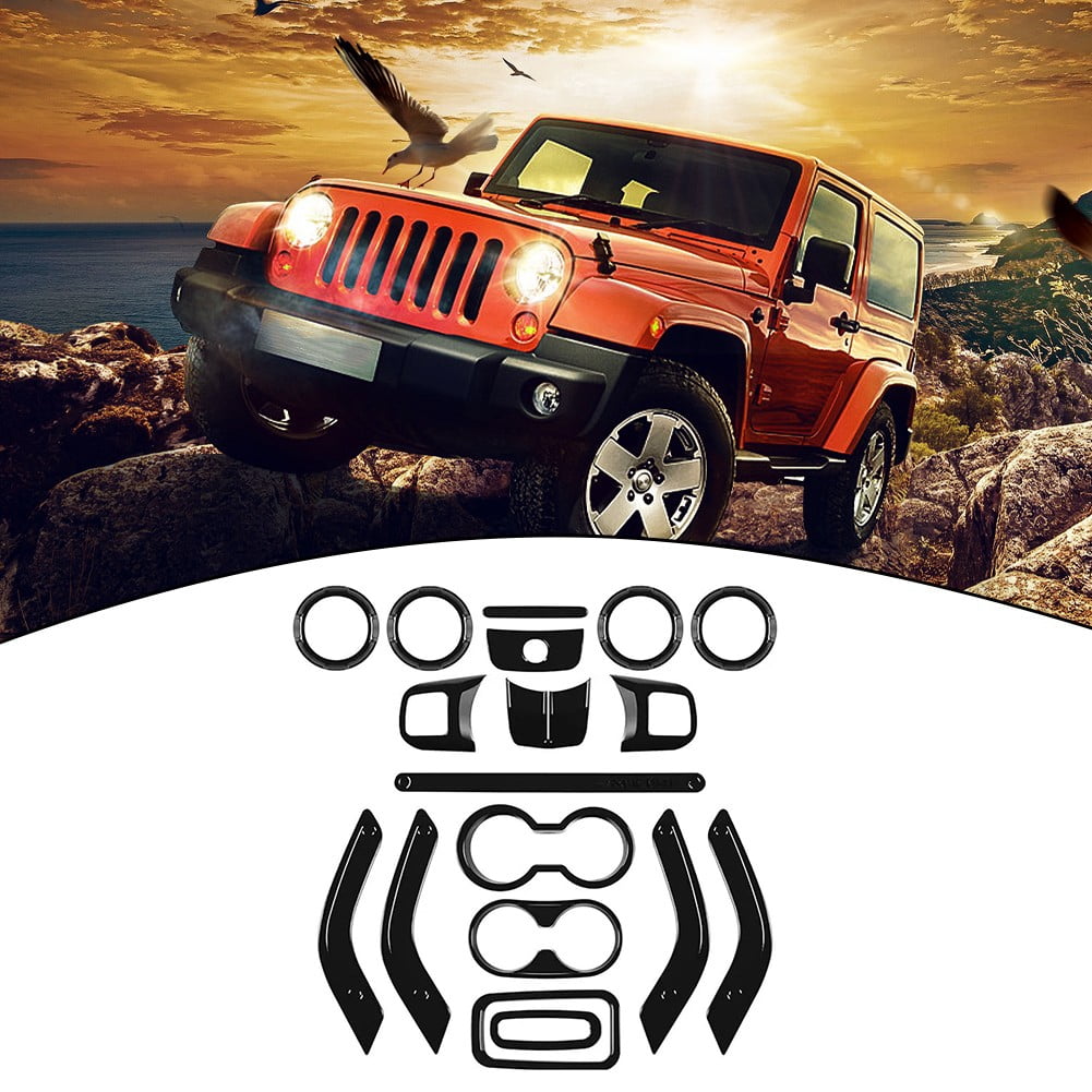 Zriyin 18pcs Car Interior Decor Trim Kits for Jeep for Wrangler JK 11-17, Black