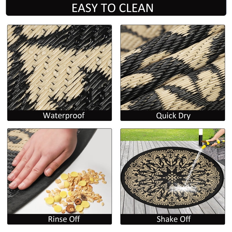 Aonewoe Round Outdoor Rugs 8Ft Waterproof Patio Plastic Straw Rug Reversible Camping Carpet Indoor Outdoor Area Rug for Patio,Deck,Balcony,Picnic,Beach,Outside