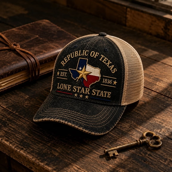 Cebalnir Vintage Texas State Flag Trucker Hat Washed Black Mesh Back Baseball Cap, Baseball Caps for Women Men