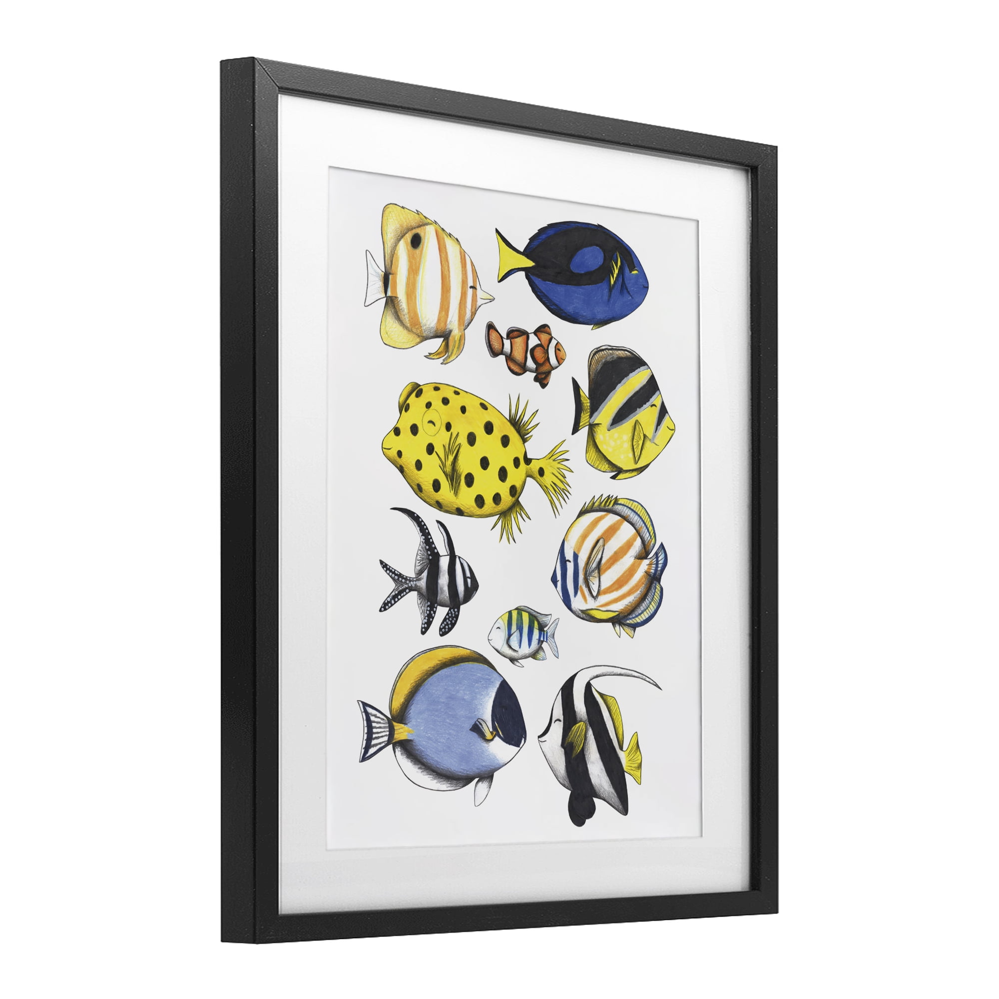 Stupell Industries Aquatic Fishes Collection Black Framed Print Under Glass, design by Cecilia Battaini