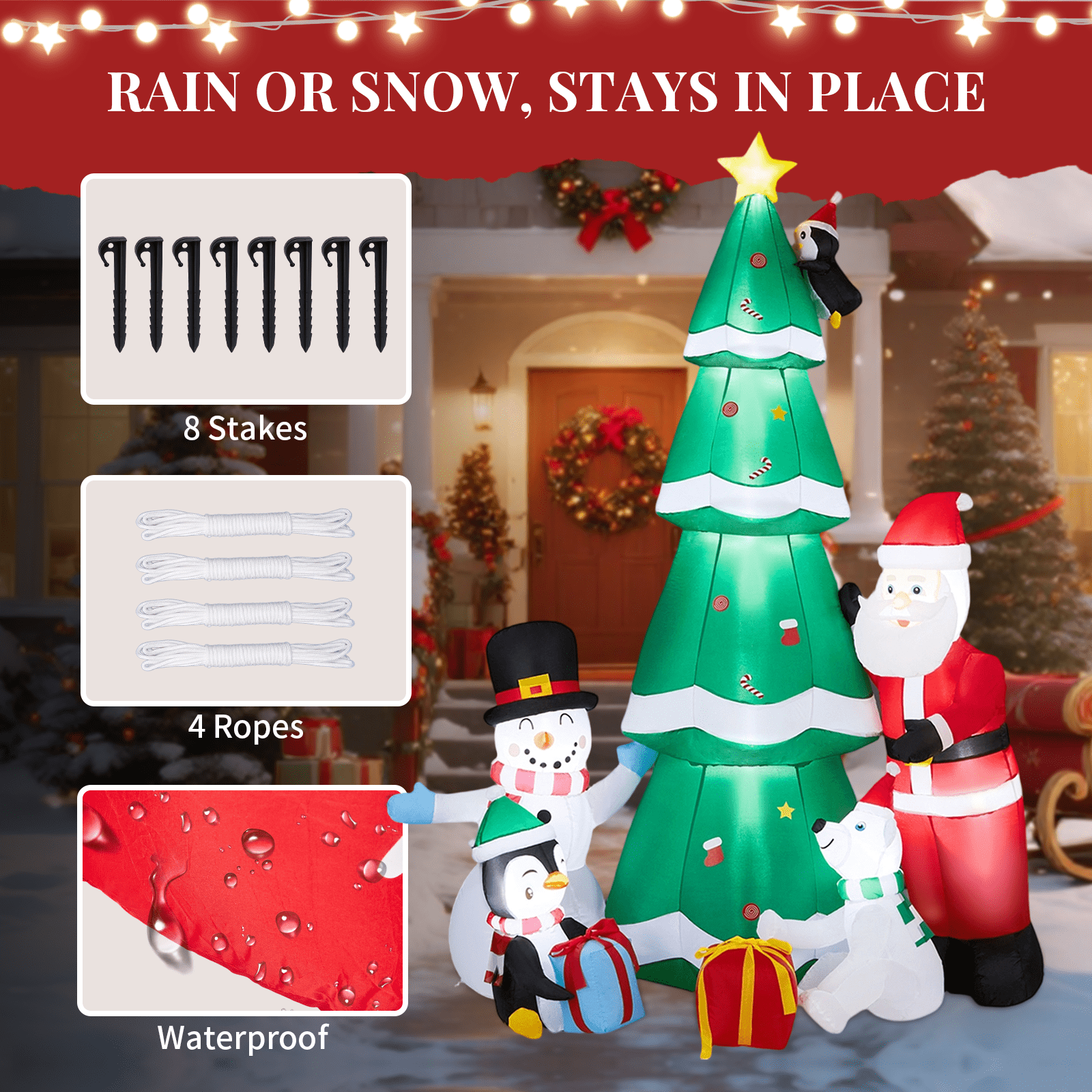 Astoutdoor 7.5 ft Lighted Christmas Inflatable Decoration, Inflatable Christmas Tree with Santa and Snowman, Blow Up Yard Decoration with Built-in LED Lights for Front Yard Lawn Garden Decor