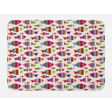 Fish Bath Mat, Underwater Aquarium Inspired Pattern with Vibrant Striped Fishes Opposite Directions, Plush Bathroom Decor Mat with Non Slip Backing, 29.5" X 17.5", Multicolor, by Ambesonne
