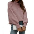 thumbnail image 2 of Hinvhai Plus Size Sweater Tops On Seasonal Clearance Women's Solid Long Sleeve Pullove Turtleneck-Neck Sweater Tops Pink 12(XXL), 2 of 6