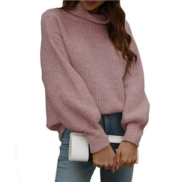 Pntutb moda mujer sólido manga larga Pullove cuello alto Casual suéter tops Pntutb Pntutb-2079