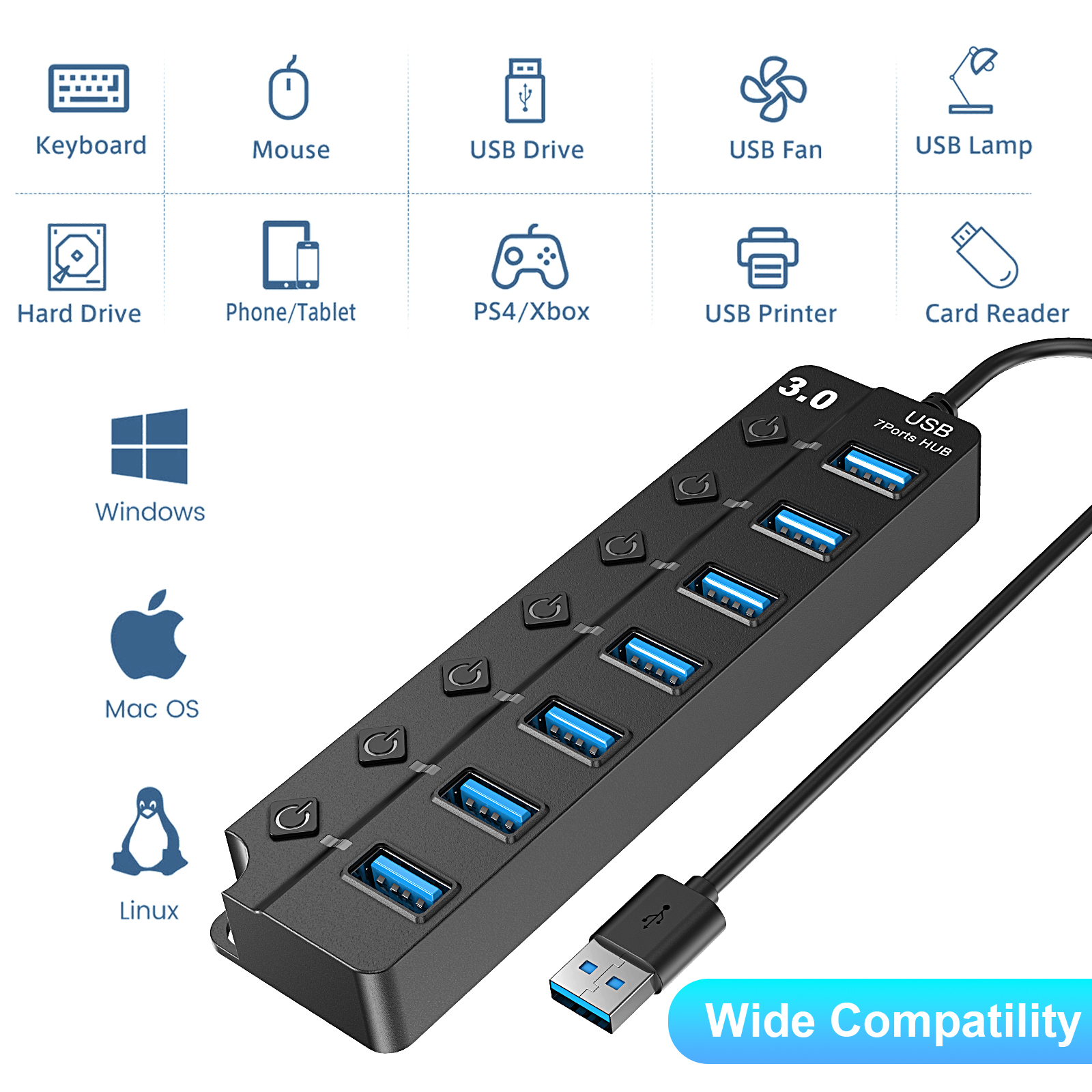OWNTECH 7-Port USB 3.0 Hub with Individual Power Switches photo 6