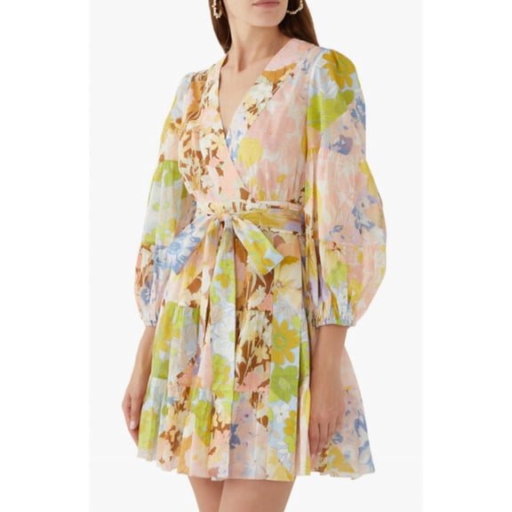 Women's New Fashion Printed Long-Sleeve V-Neck Tie Dress