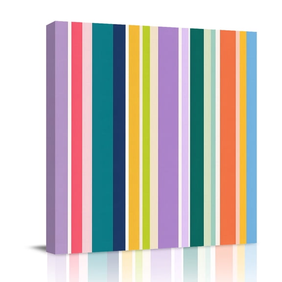 Canvas Wall Art, Colorful Striped Framed Canvas Prints for Living Room Bathroom, Modern Farmhouse Stripes Abstract Art Gallery Wrapped Wall Decor for Home Office, Gifts, 12"x12" Ship Next Day