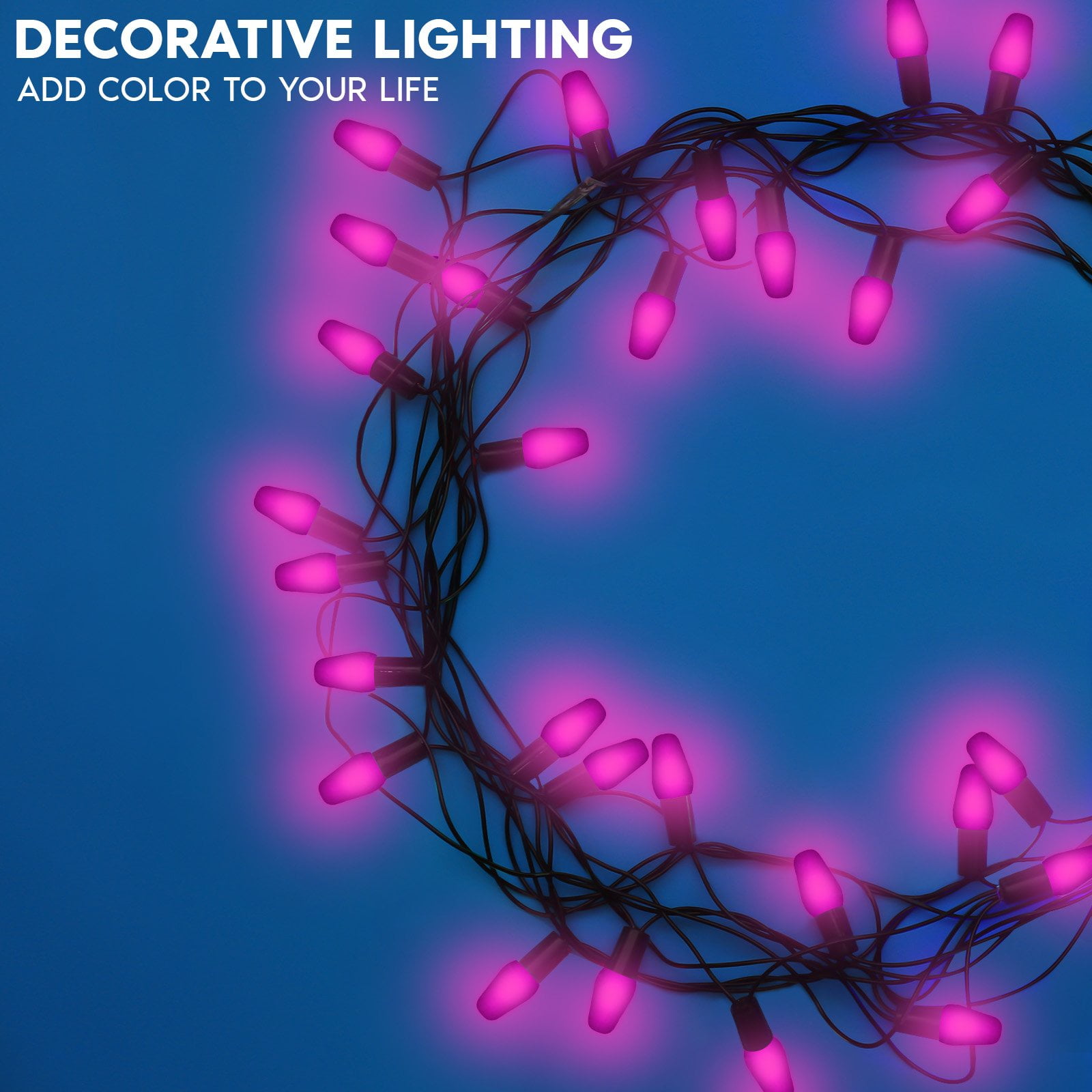 Luxrite 25-Pack C7 LED Pink Replacement Light Bulbs for String Lights 0.5W Colored Bulb Enclosed Fixture Rated UL E12 Indoor Outdoor