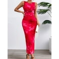 thumbnail image 5 of Women'S Sleeveless Summer Wedding Guest Dress Bodycon Floral Mesh Ruched Cocktail Maxi Dresses Rose Red M, 5 of 9