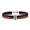 Mens Black And Brown Leather Stainless Steel Bracelet