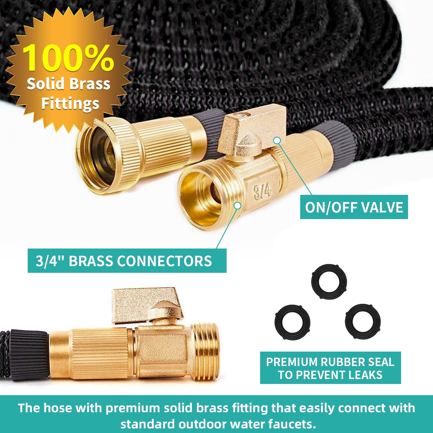 SUNDAN Expandable Garden Hose 50ft No Kink Flexible Water Hoses for Outdoor with 8-Pattern Spray Nozzle(Black)