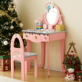 thumbnail image 3 of HSUNNS Kids Vanity with Girls Pretend Play Makeup Table Set, Princess Toy Furniture with Storage Drawers for Little Girls, Pink, 3 of 11