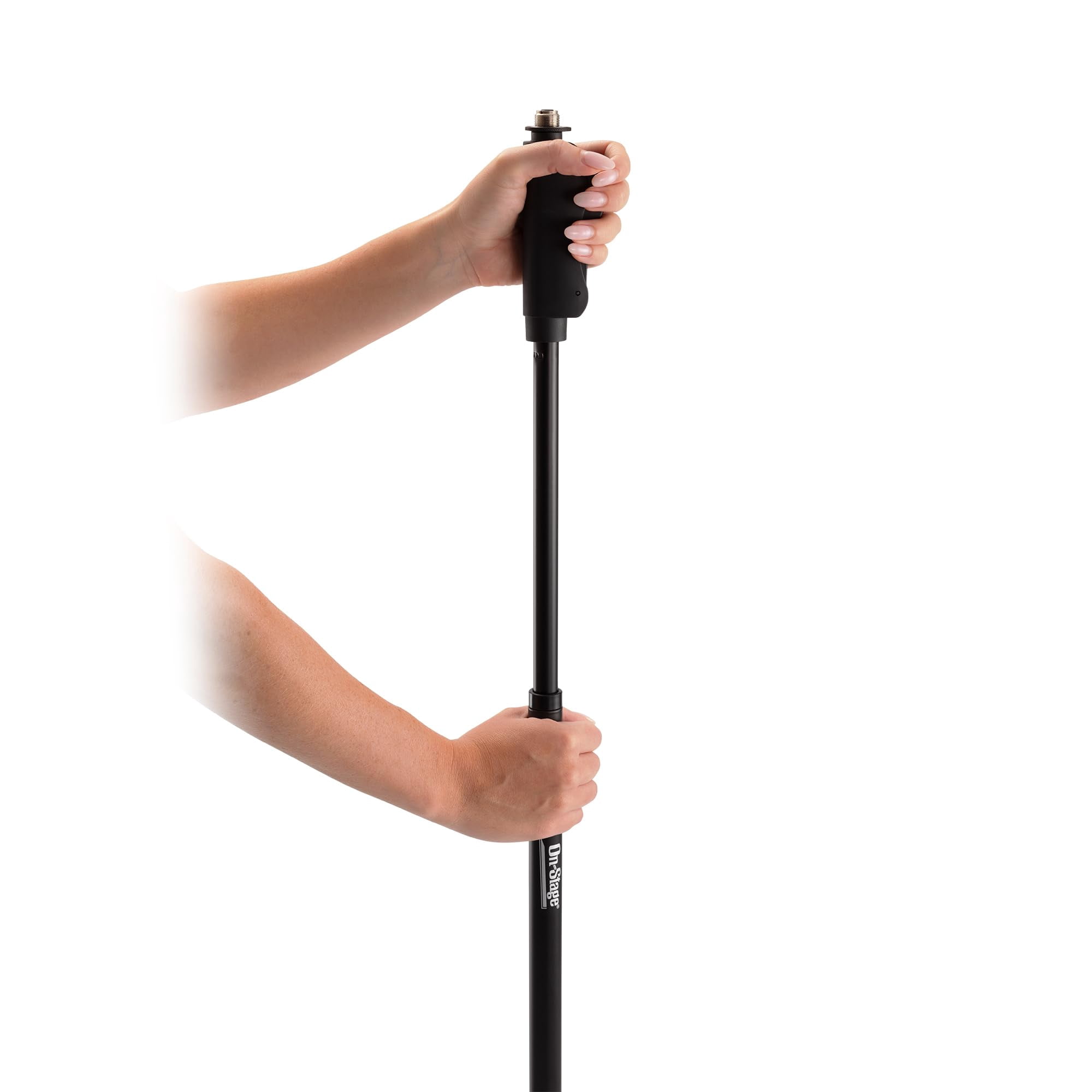 On-Stage Production-Grade MS9510 One-Handed Mic Stand with Round Base (For Vocal and Instrument Microphones, Height-Adjustable, Portable, Steel Construction, Standard 5/8″-27 Threading, Black)
