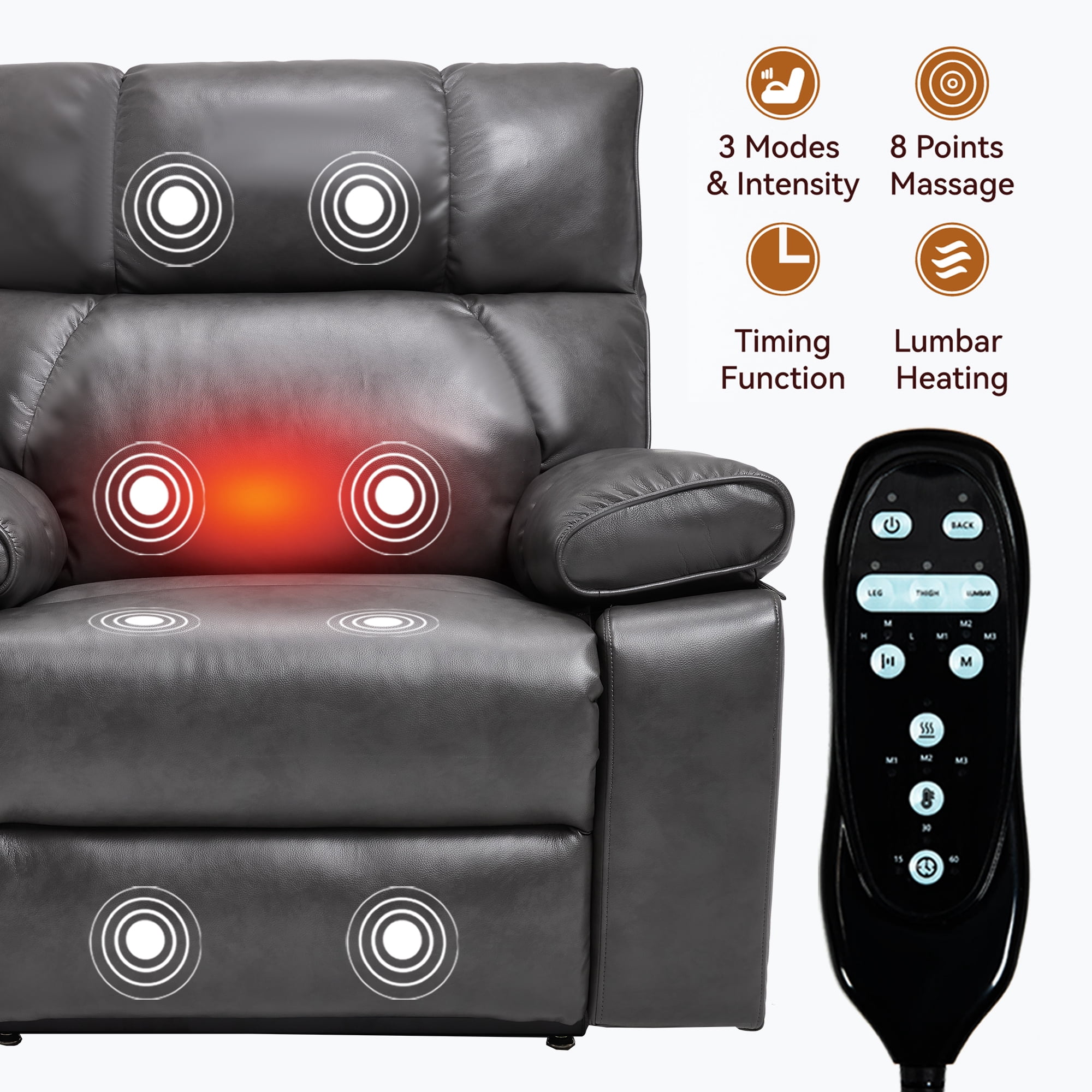 Alvantor Large Power Lift Recliner Chair for Elderly UP Leather Electric Recliners Chair with Massage and Heat for Living Room Dark Gray