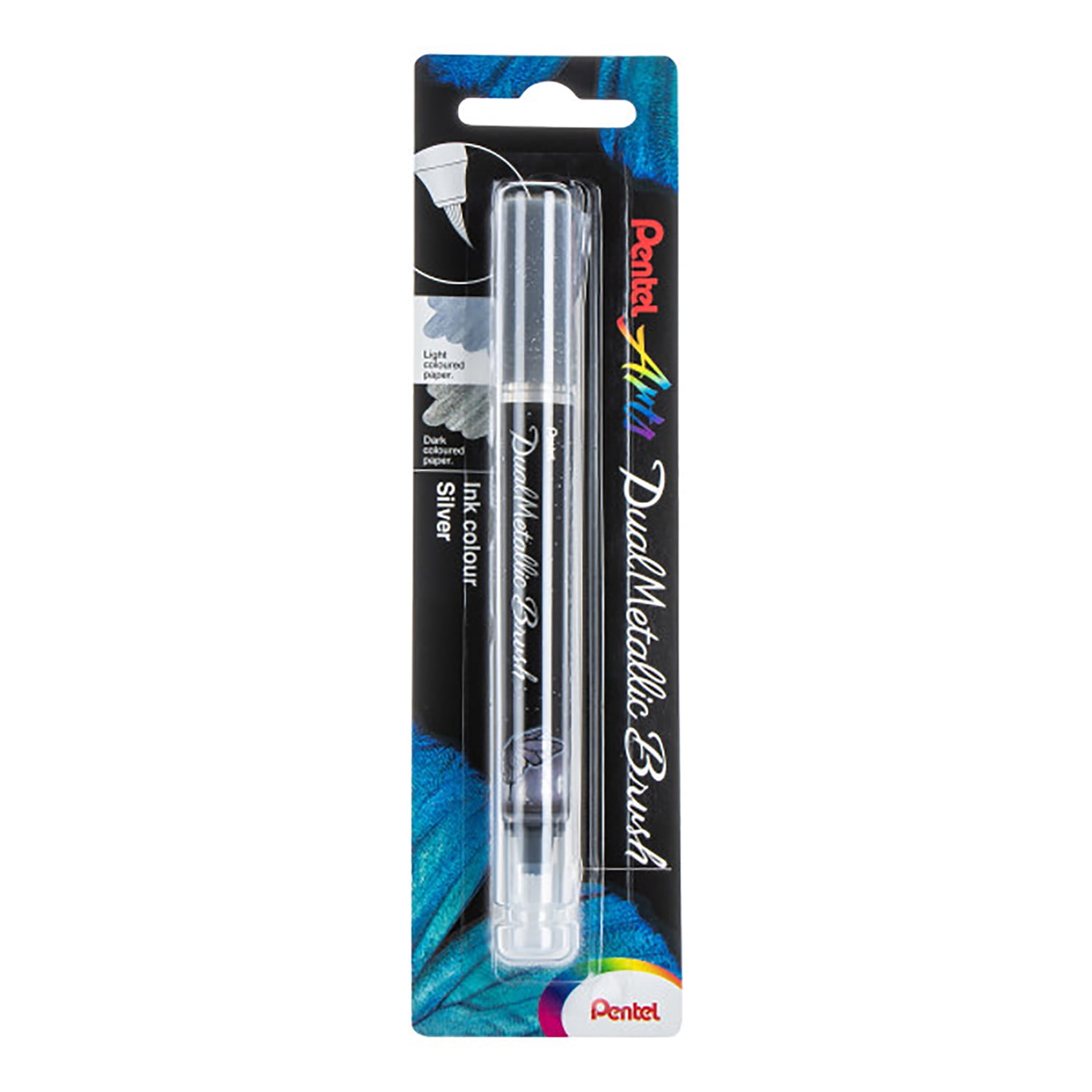 Pentel Arts DualMetallic Brush, Silver Ink, Pack of 3