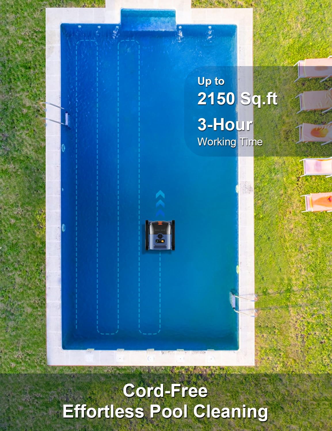 Cordless Self-Parking Robotic Pool Cleaner, Wall Climbing Waterline Automatic Pool Vacuum, Long 180 Mins Runtime Wireless Robot for Inground Pools Up to 2150 Sq.ft