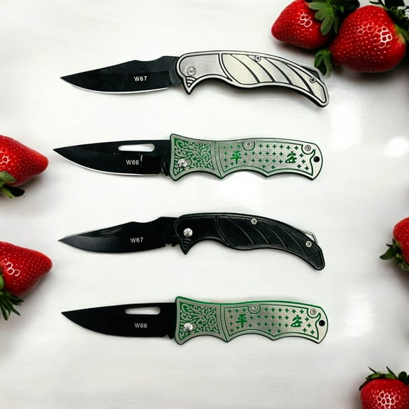 4-Piece 6.3-Inch Peace Bird Folding Knife Set – Stainless Steel Outdoor Survival and Camping Knives, Christmas Gifts for Friends and Relatives (Green, Silver, Black)