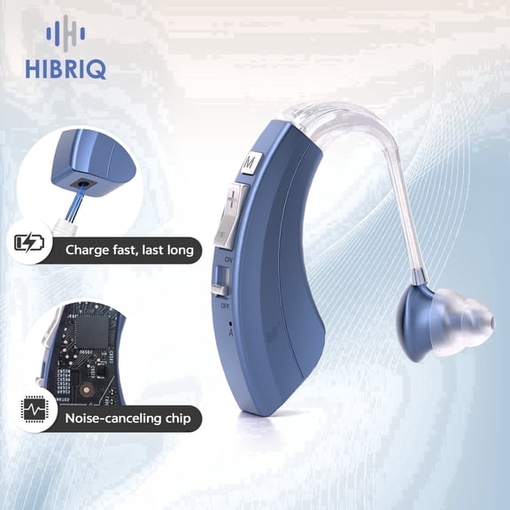 HIBRIQ Digital Hearing Aid for Seniors, Rechargeable Sound Device For Hearing Loss, Clear Sound, Single, Blue