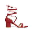 thumbnail image 3 of BLISSFUL STEP Women's Open Toe Color Block Heel Lace Up Sandals Red Pink (Size 9), 3 of 6