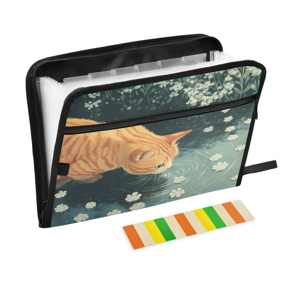 WOBOGO Orange Cat Expanding File Folder Letter Size Accordion Filing Organizer 13 Pocket Separate Organ Pocket