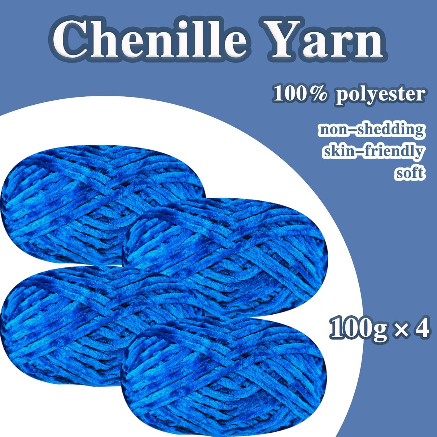 4 PCS 400g Soft Chenille Yarn Velvet Yarn for Crocheting, Fluffy Yarn for Knitting and Crochet DIY Craft,Warm Yarn for Blanket Bag Hat Scarve Clothe Gloves Slippers Doll