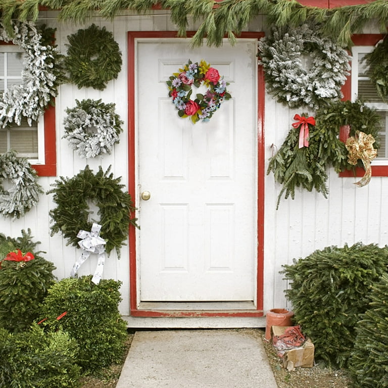 17 White Wreath for Front Door Dogwoods Winter Wreath Hanging Welcome Sign  Artificial Flower Wall Decoration for Winter Xmas Christmas Party 