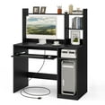 thumbnail image 1 of Costway Computer Desk Study Bookcase Workstation with Charging Station Hutch & CPU Stand, 1 of 10
