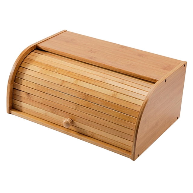 yuksok Wooden Roll Top Bread Box Large Capacity Bread Holder Bin, Vintage Kitchen Rack