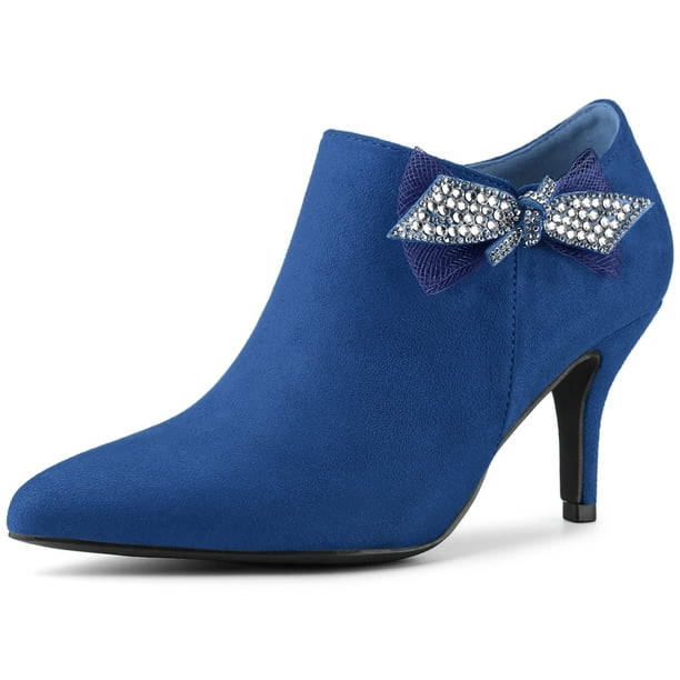 Botines Tacón De Aguja Decoración De Lazo Dedo Del Pie Puntiagudo Para Mujer Azul oscuro 37