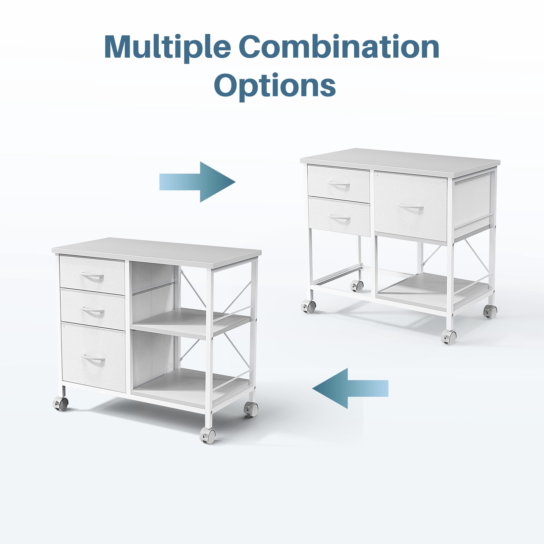 EDX 3 Drawer Mobile File Cabinet, Rolling Storage Cabinet with Open Storage Shelf, Fabric Lateral Filing Cabinet for Home Office, White