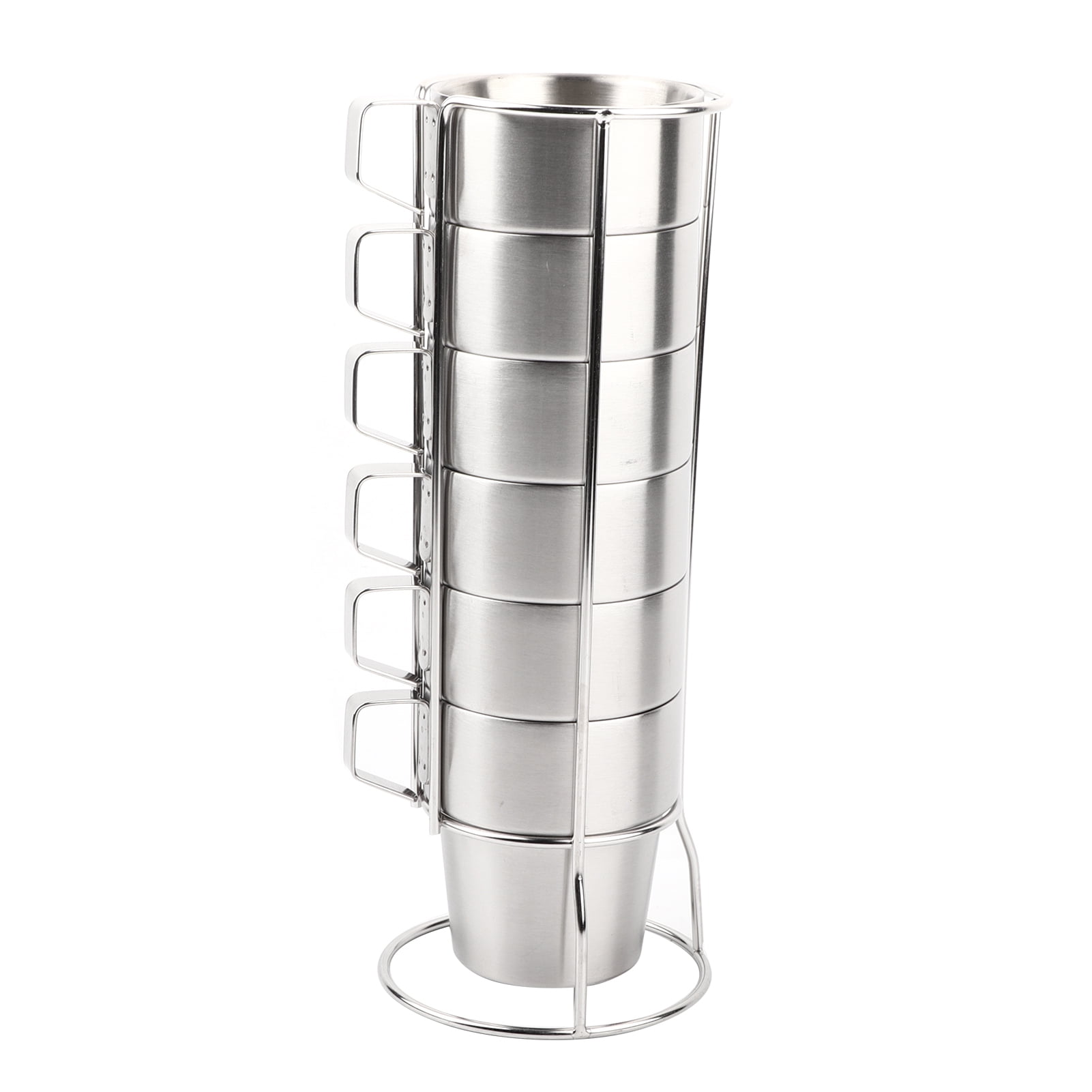 Stackable Coffee Mugs Stainless Steel Tea Water Wine Glasses Cups with Rack 