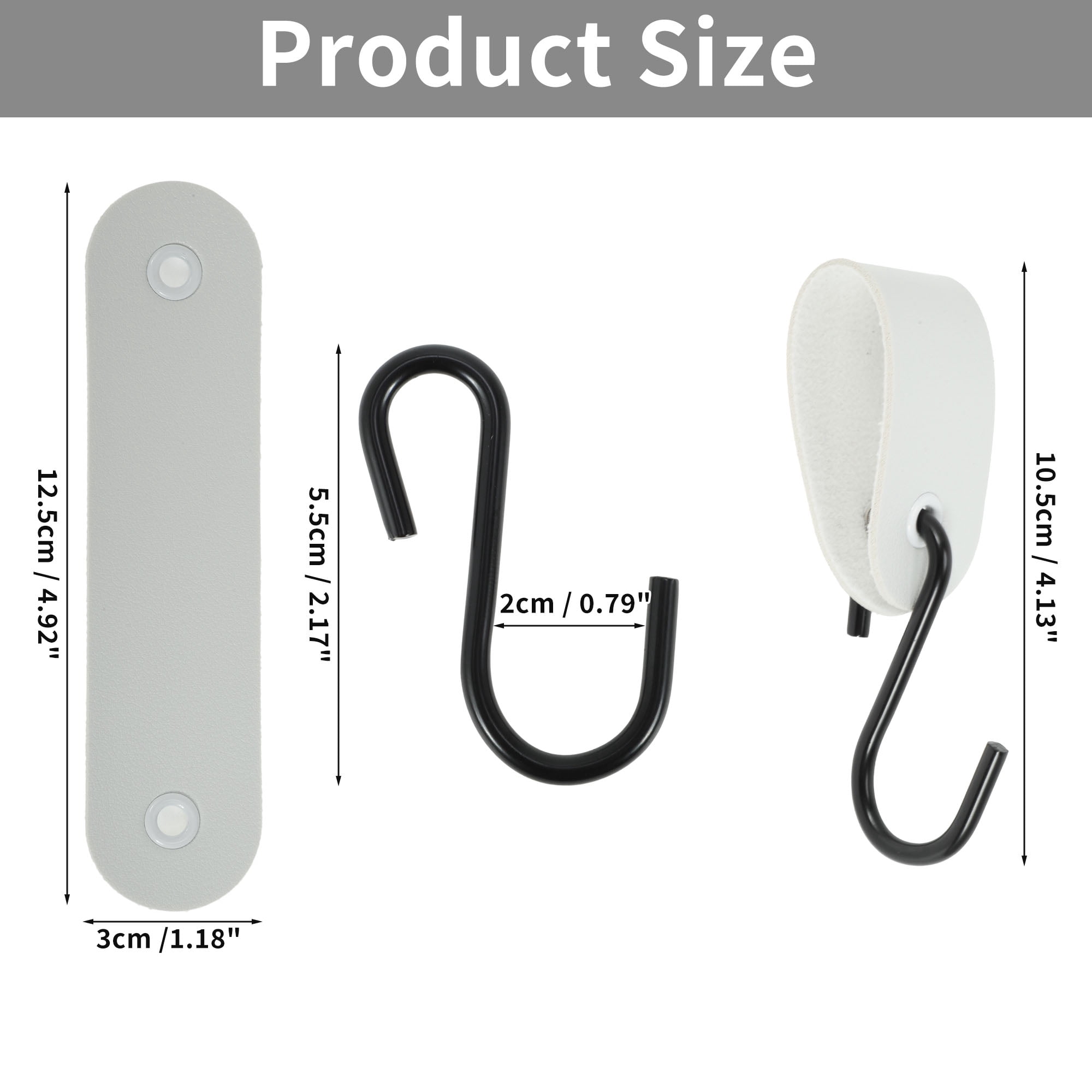 Unique Bargains Pack of 5 S Hooks with Leather Loop for Wardrobe White