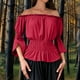 thumbnail image 5 of Blusa,Blusa renacentista, hombros descubiertos, manga 3/4, parte superior fruncida lisa, poliéster, para usar en otoño e invierno, sopatenor, 5 of 9