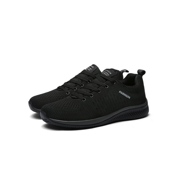Woobling Men's Sneakers Flat Athletic Shoes Round Toe Trainers Non-Slip Walking Shoe Black 10